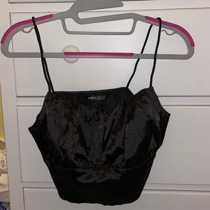 Black Satin Cropped Tank Top